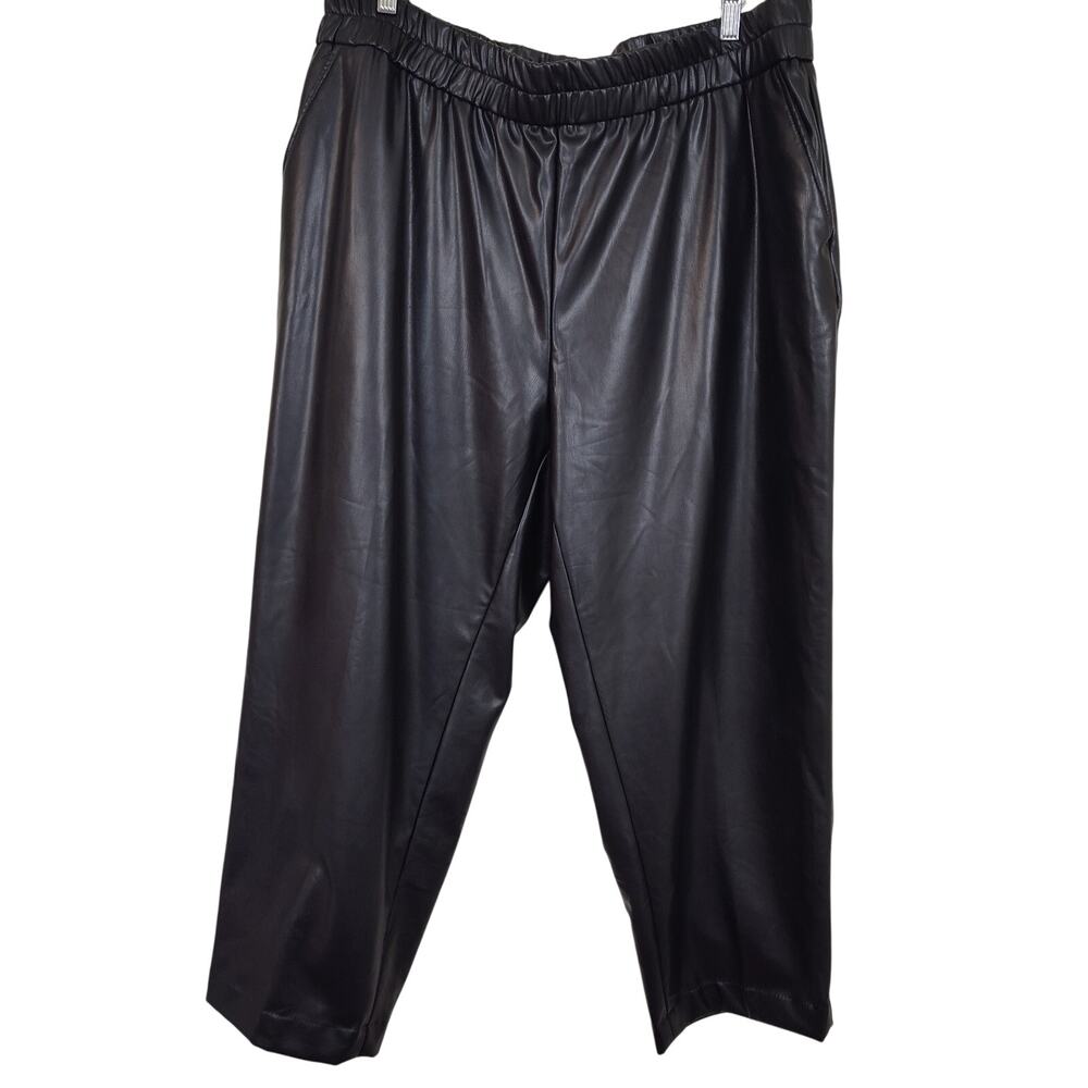 Anne Klein Vegan Faux Leather Pants Women's Curvy Plus Size 2X Black NWT $109